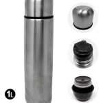 TERMO BALA DE 1L FRIO/CALIENTE (PLATEADO) 6048 CON FUNDA NEGRA