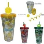VASO ACRILICO DISEÑO DE FRUTAS CON SORBETE (G272)- AMARILLO