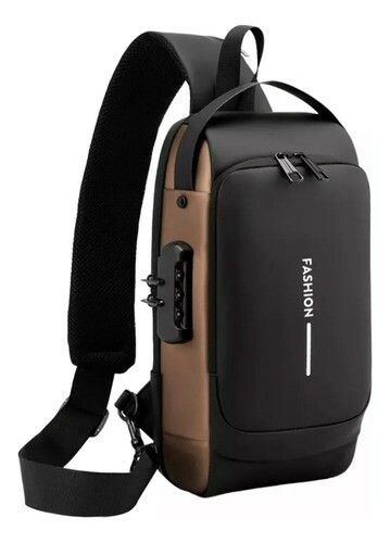 MOCHILA PECHERA IMPERMEABLE CON CANDADO ANTIROBO NEGRO- COBRE