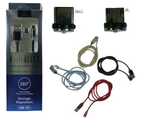 CABLE MAGNETICO TIME 2 EN 1 TIPO C + V8  (CAB-191) -NEGRO