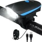 LUZ RECARGABLE DE BICI C/ BOCINA BN192 (7588) NEGRA Y CELESTE