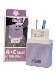 CABEZAL IBEK- USB + USB C 5.8A (IB-582) LILA