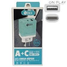 CABEZAL IBEK- USB + USB C 5.8A (IB-582) CELESTE