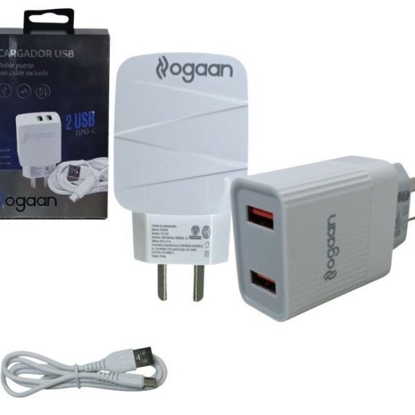 CARGADOR OGAAN 3.1A- 2 USB + CABLE USB-C