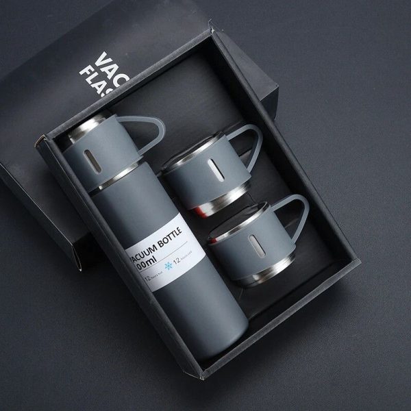 TERMO Y 3 TAZAS METALICAS 500ML VACUUM-GRIS