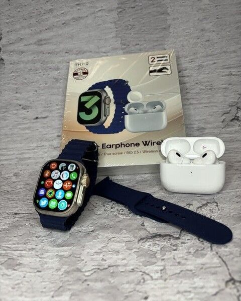 SMARTWATCH ULTRA 3 + AURICULAR BLUETOOTH AZUL (TH7-2) 2 MALLAS INTERCAMBIABLES