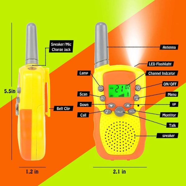 RADIO WALKIE TALKE X2UNI A PILA NARANJA-AMARRILLO T-388