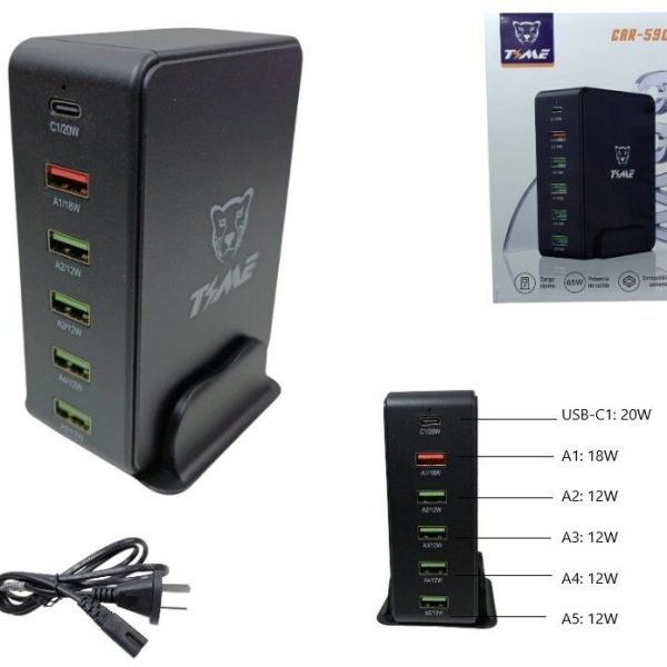 ESTACION DE CARGA 65W USB C - USB 65W NEGRA (CAR-59046)