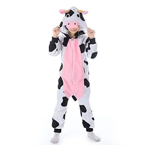 PIJAMA DE VACA BLANCO CON NEGRO Y ROSA PARA NIÑO-A