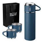 TERMO Y 3 TAZAS METALICAS 500ML VACUUM AZUL