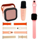 PARLANTE CON DOS MICROFONO Y RELOJ SMART ROSA (H83)