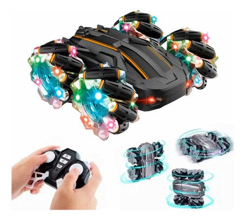 AUTO ACROBATICO CON 2 CONTROLES REMOTO NEGRO CON NARANJA (CX-81)