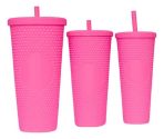 VASO 3 EN 1 PLASTICO CON TAPA Y SORBETE G288-03 FUCSIA - Imagen 2