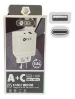 CABEZAL IBEK- USB + USB C 5.8A (IB-582) BLANCO - Imagen 3