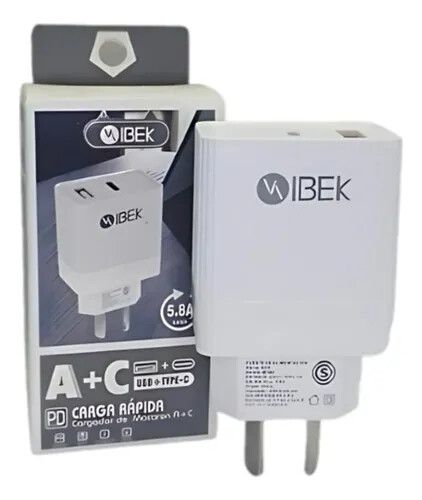 CABEZAL IBEK- USB + USB C 5.8A (IB-582) BLANCO