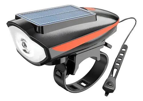 LUZ RECARGABLE DE BICICLETA CON BOCINA Y PANEL SOLAR  BL-1-5 NEGRO CON FRANJA ROJA