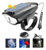 LUZ RECARGABLE DE BICICLETA CON BOCINA Y PANEL SOLAR BL-1-5 NEGRO