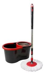 BALDE CON MOPA CENTRIFUGADOR CON GIRO 360  NEGRO Y BORDE NARANJA
