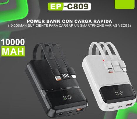 CARGADOR PORTATIL DE CARGA RAPIDA 10000 MAH EP-C809 BLANCO