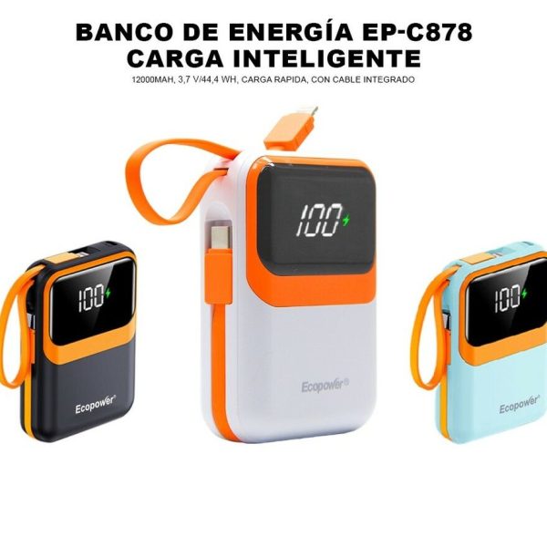 CARGADOR PORTATIL ECOPOWER 12000 MAH EP-C878 BLANCO