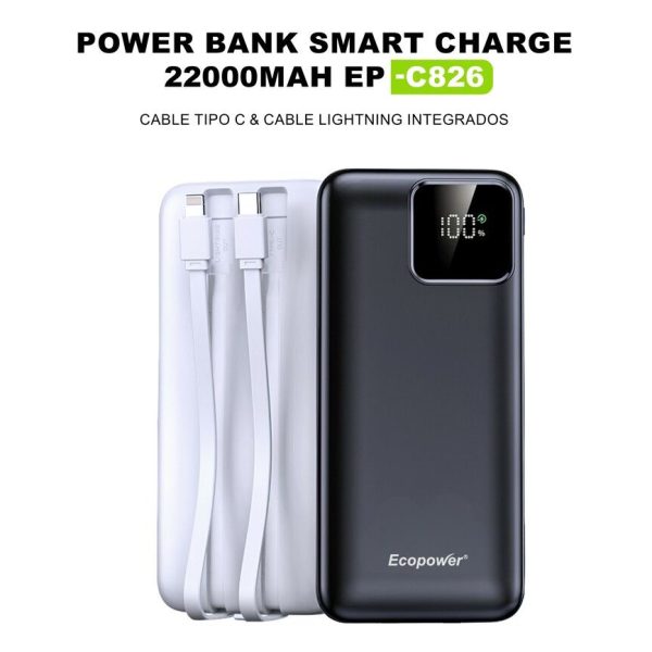 CARGADOR PORTATIL ECOPOWER 22000 MAH EP-C826 NEGRO