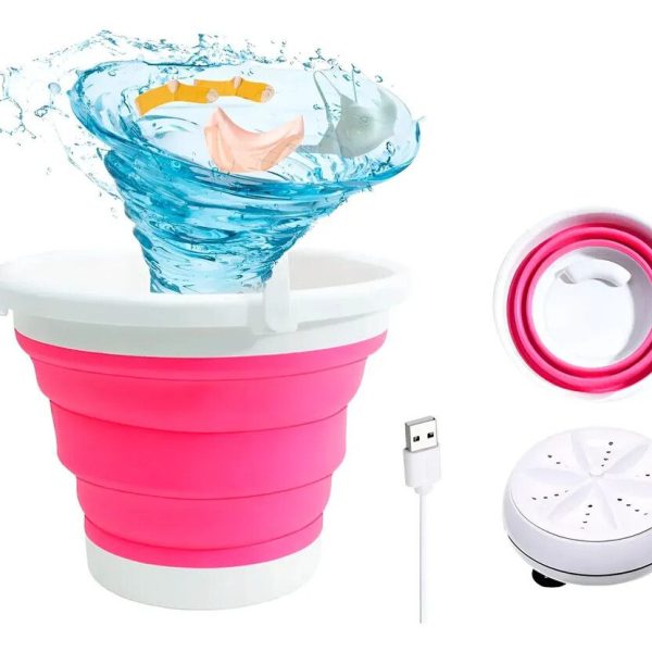 MINI LAVA ROPA PORTATIL USB CON BALDE ROSA