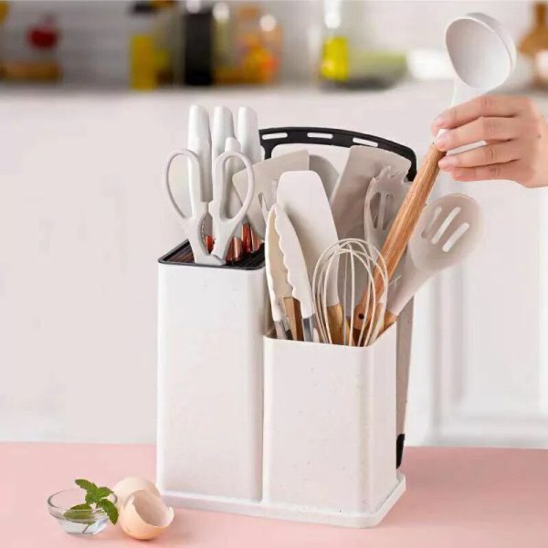 KIT DE UTENSILLOS DE COCINA  COLOR BLANCO 19 PCS S 1161-01
