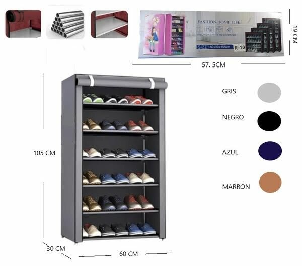ORGANIZADOR DE ZAPATOS 6 NIVELES R-10 60X30X155CM AZUL