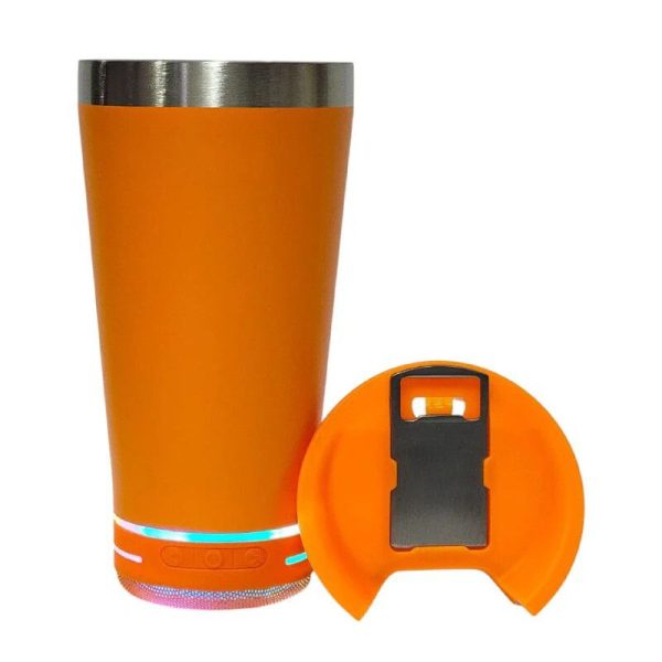 VASO TERMICO LED BT CON PARLANTE  473 ML BEER CUP NARANJA