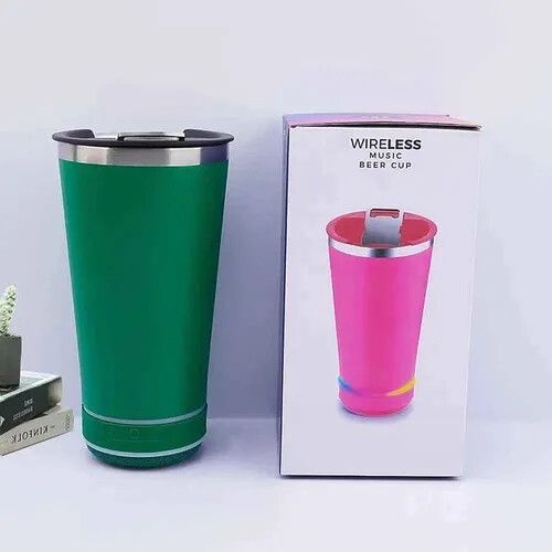 VASO TERMICO LED BT CON PARLANTE  473 ML BEER CUP VERDE OSCURO