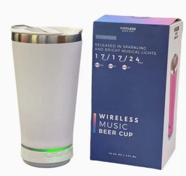 VASO TERMICO LED BT CON PARLANTE  473 ML BEER CUP BLANCO