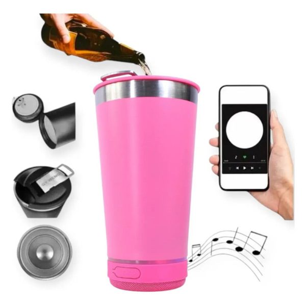 VASO TERMICO LED BT CON PARLANTE  473 ML BEER CUP FUCSIA