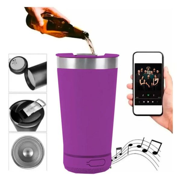 VASO TERMICO LED BT CON PARLANTE  473 ML BEER CUP UVA