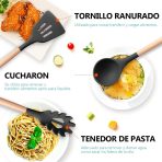 SET DE UTENSILLOS DE COCINA DE SILICONA Y MANGO DE MADERA COLOR NEGRO - Imagen 3