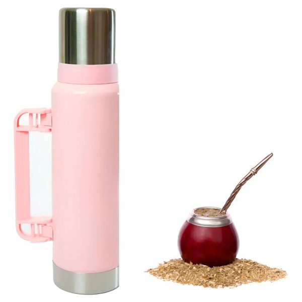 TERMO DE ACERO CON MANIJA REFORZADA 1200 ML ROSA
