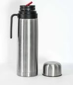 TERMO ACERO 1 L CON MANIJA PLATEADO Y NEGRO