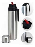 TERMO ACERO 1 L CON MANIJA PLATEADO Y NEGRO - Imagen 2