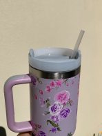 VASO TERMICO CON SORBETE DISEÑO FLORES LILA - Imagen 2