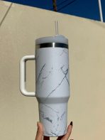 VASO TERMICO CON SORBETE DISEÑO MARMOL PLATA