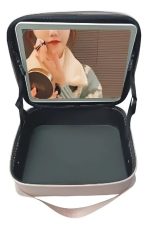 BOLSO ORGANIZADOR DE MAQUILLAJE CON ESPEJO COLOR ROSA - Imagen 2