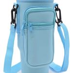 PORTA BOTELLA TERMICA CON CORREA Y BOLSILLO CELESTE PTB