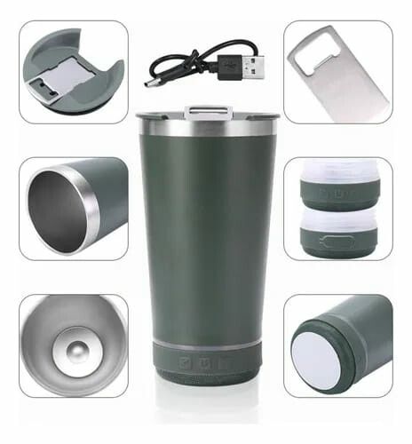VASO TERMICO CON PARLANTE 473ML-GRIS-