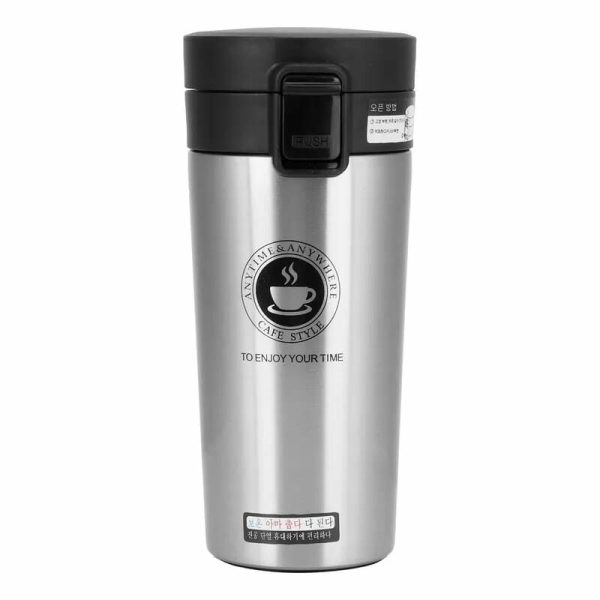 VASO TERMICO DE CAFE 380ML  OP-365 TAPA NEGRA Y PLATEADO