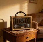 RADIO VINTAGE FM,USB,TF CARD RECARGABLE  KTF-2016 GOLD - Imagen 2
