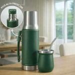 TERMO 1L CON MATE Y MANIJA TH-15  (VERDE)