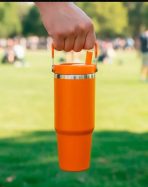 VASO TERMICO C/MANIJA Y SORBETE LD-01 NARANJA