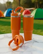 VASO TERMICO C/MANIJA Y SORBETE LD-01 NARANJA - Imagen 2