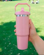 VASO TERMICO C/MANIJA Y SORBETE LD-01 ROSA