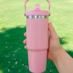 VASO TERMICO C/MANIJA Y SORBETE LD-01 ROSA