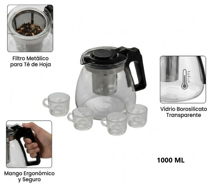 TETERA DE VIDRIO 1000ML C/4 TAZAS QYH-LS TETERA DE VIDRIO 1000ML C/4 TAZAS QYH-LS - Imagen 1